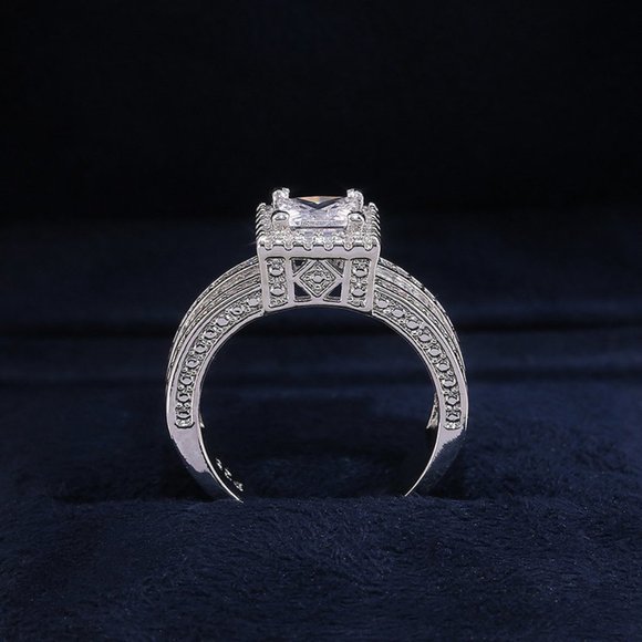 NEW Silver Princess Cut Diamond Halo Ring 3 - Picture 8 of 11